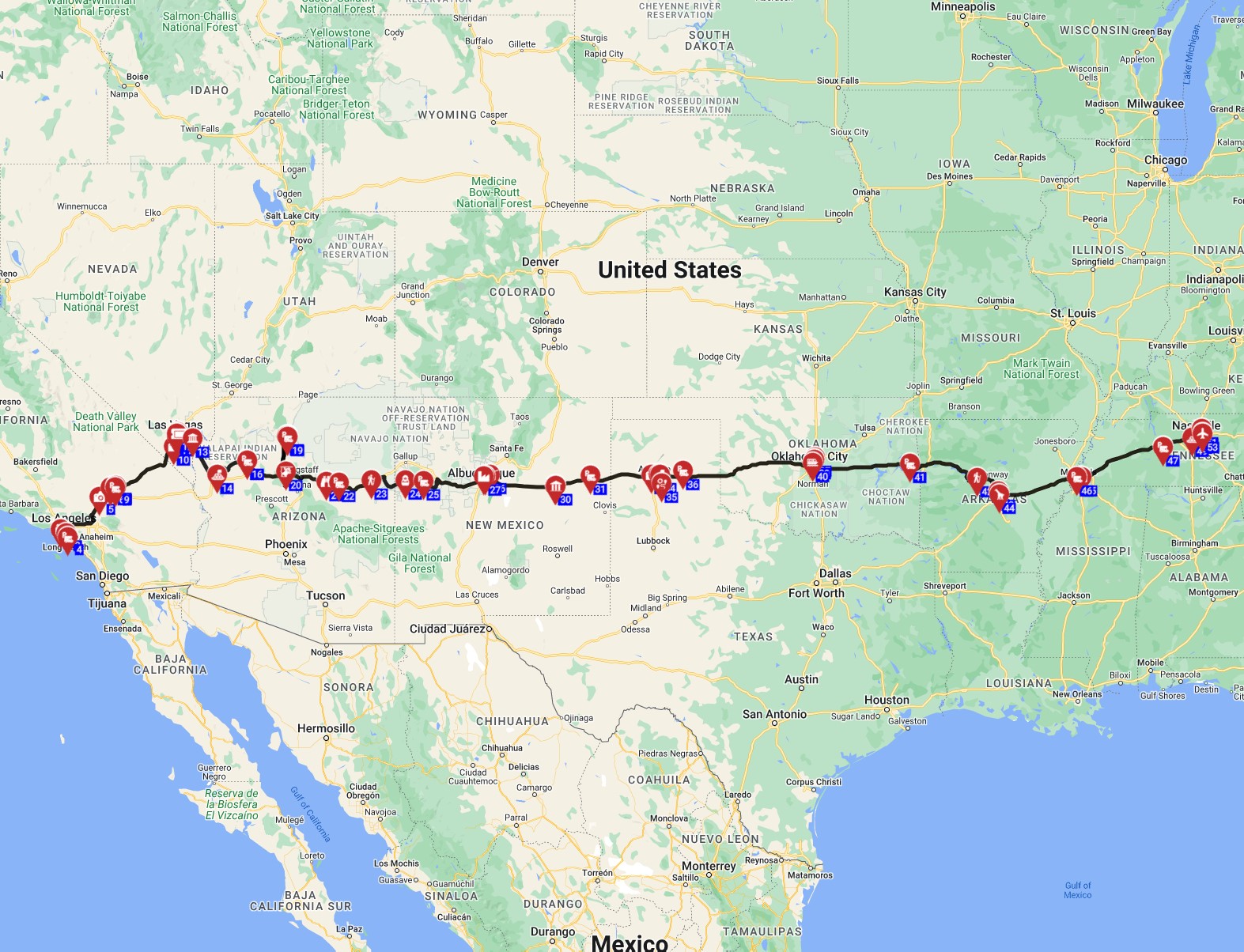 Motorhome travel USA from Los Angeles to Nashville RV trip planner